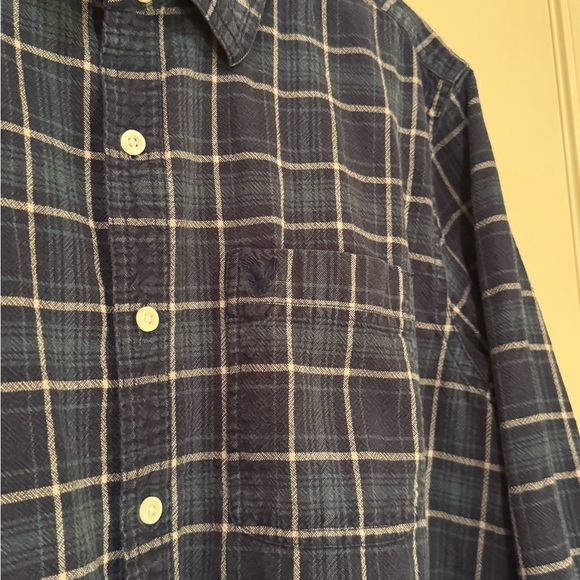 American Eagle Outfitters Blue Plaid Button Down Shirt 100% cotton - Picture 5 of 9
